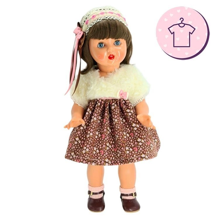 Ropa para muñeca Mariquita Pérez 50 cm - Vestido marrón con florecitas - Dolls And - Tienda de Muñecas de Colección