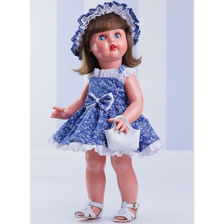 Muñeca Mariquita Pérez 50 cm - Con vestido azul y bolso blanco