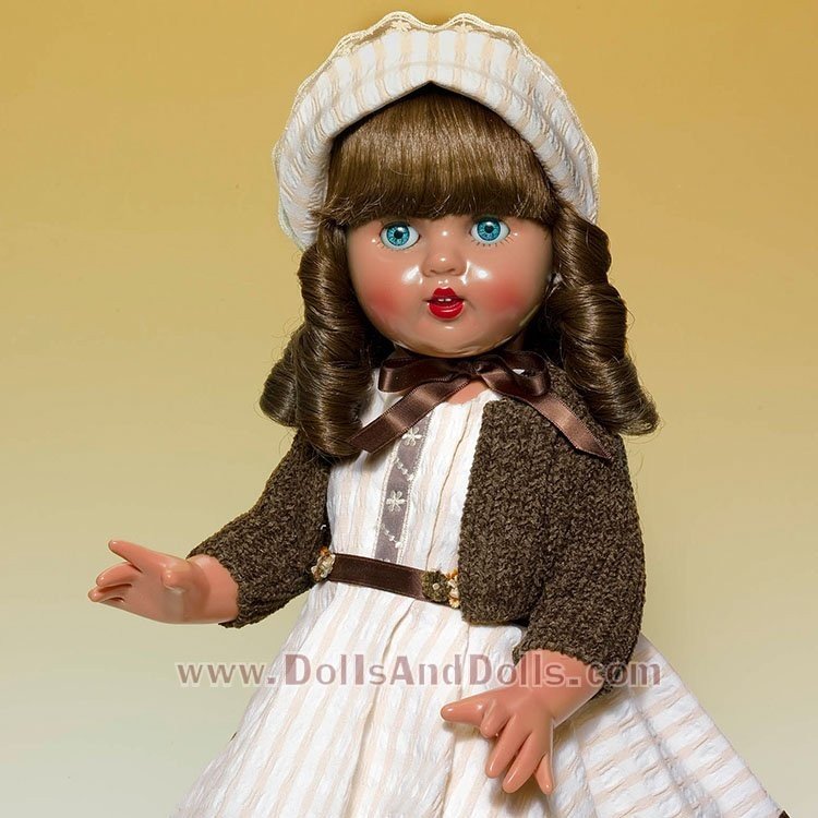 Muñeca Mariquita Pérez 50 cm - Con vestido beig/marrón con chaqueta chenilla