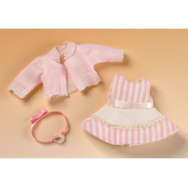 Ropa para muñeca Mini Mariquita Pérez 21 cm - Mini Vestido beig rayas rosa
