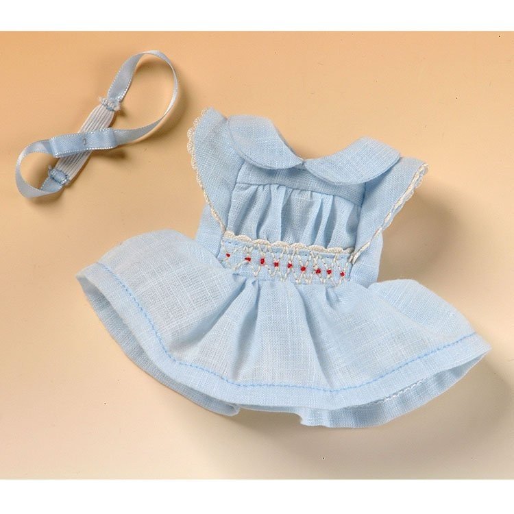 Ropa para muñeca Mini Mariquita Pérez 21 cm - Mini Vestido celeste bordados
