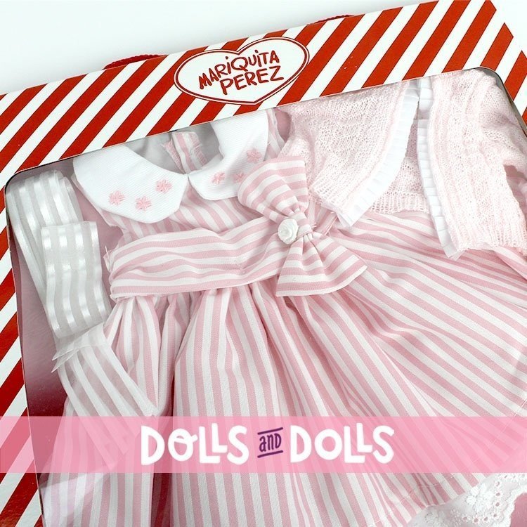 Ropa para muñeca Mariquita Pérez 50 cm - Vestido rayas rosa y blanco con chaqueta
