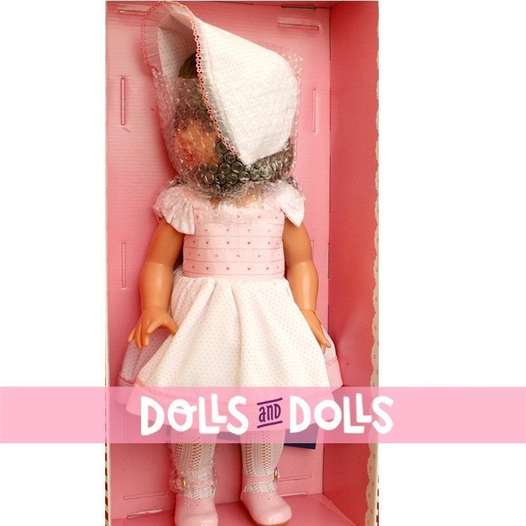 Muñeca Mariquita Pérez 50 cm - Con vestido blanco topos rosa