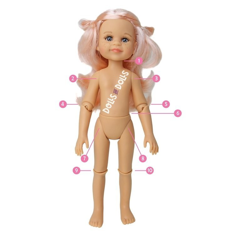 Muñeca Paola Reina 32 cm - Las Amigas Articuladas - Kim con camiseta estampada y falda verde con lunares