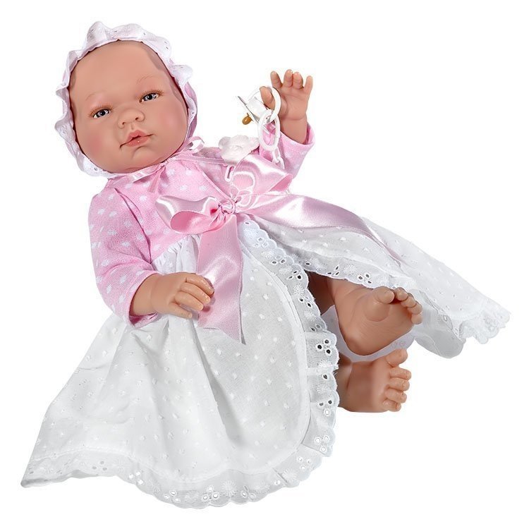 Muñeca Así 43 cm - María con medio faldón de plumeti blanco y punto rosa