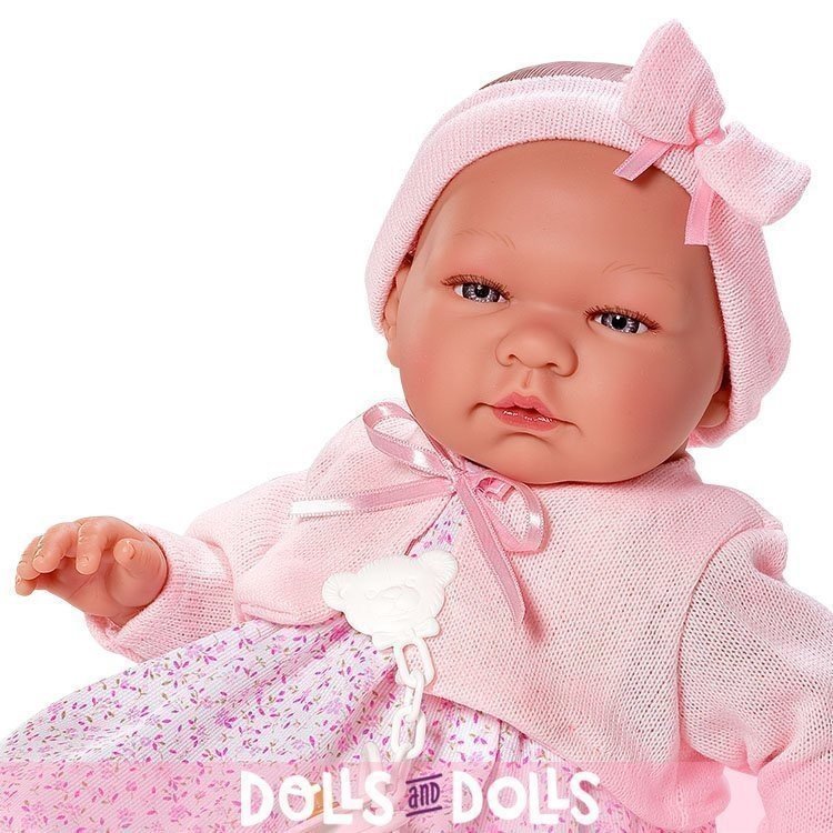Muñeca Así 43 cm - María con vestido de flores rosa con chaqueta rosa