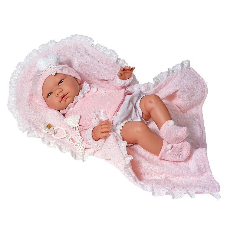 Muñeca Así 43 cm - María con pelele blanco con chaqueta rosa con arrullo