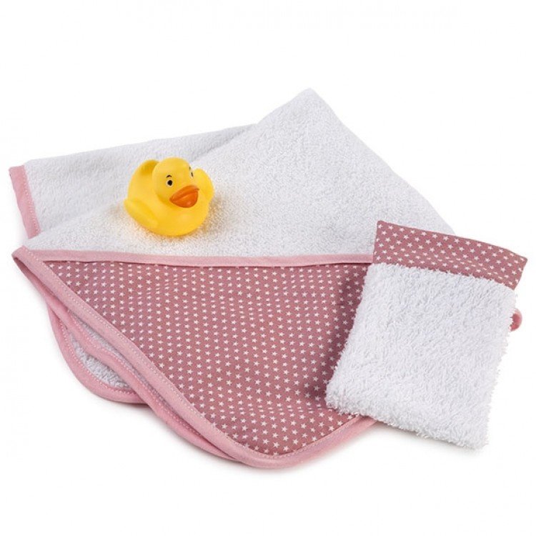 Complementos para muñecas Así 36 a 43 cm - Capa de baño rosa con estrellas blancas y patito