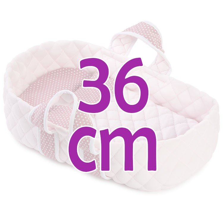 Complementos para muñecas Así 36 cm - Capazo mediano rosa con estrellas blancas