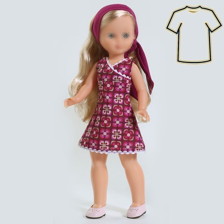 Ropa muñeca Nancy 41 cm - Vestido corto canesú cruzado malva - Dolls Dolls - Tienda de Muñecas de Colección