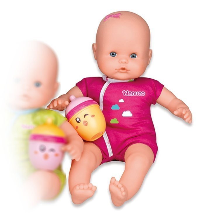 Muñeco Nenuco 35 cm - Nenuco con Biberón Sonajero con pelele rosa