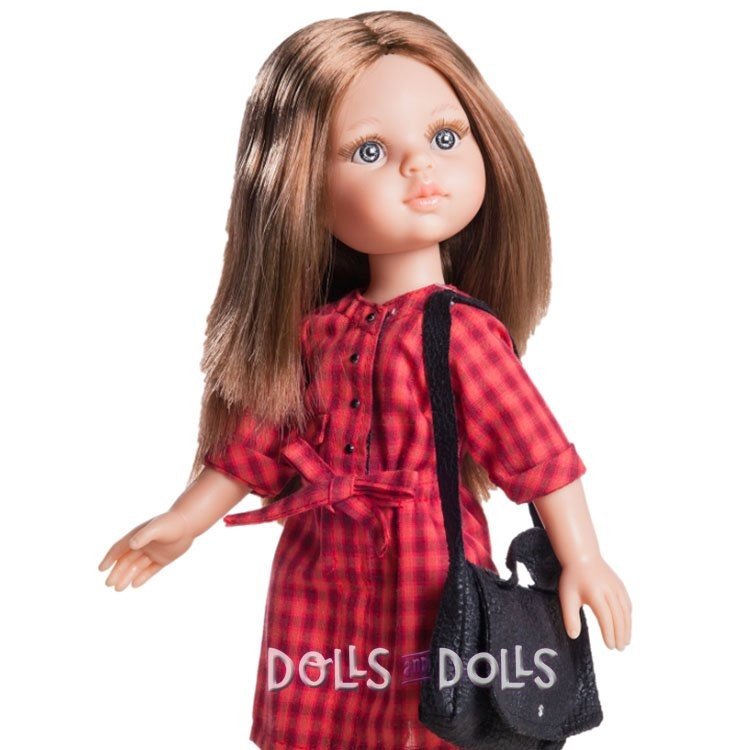 Muñeca Paola Reina 32 cm - Las Amigas - Carol con vestido rojo a cuadros