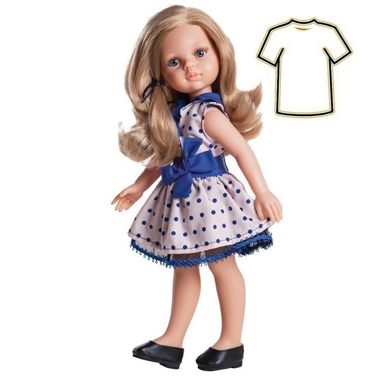 Ropa para muñecas Paola Reina 32 cm - Las Amigas - Vestido rosa-azul con lunares de Carla