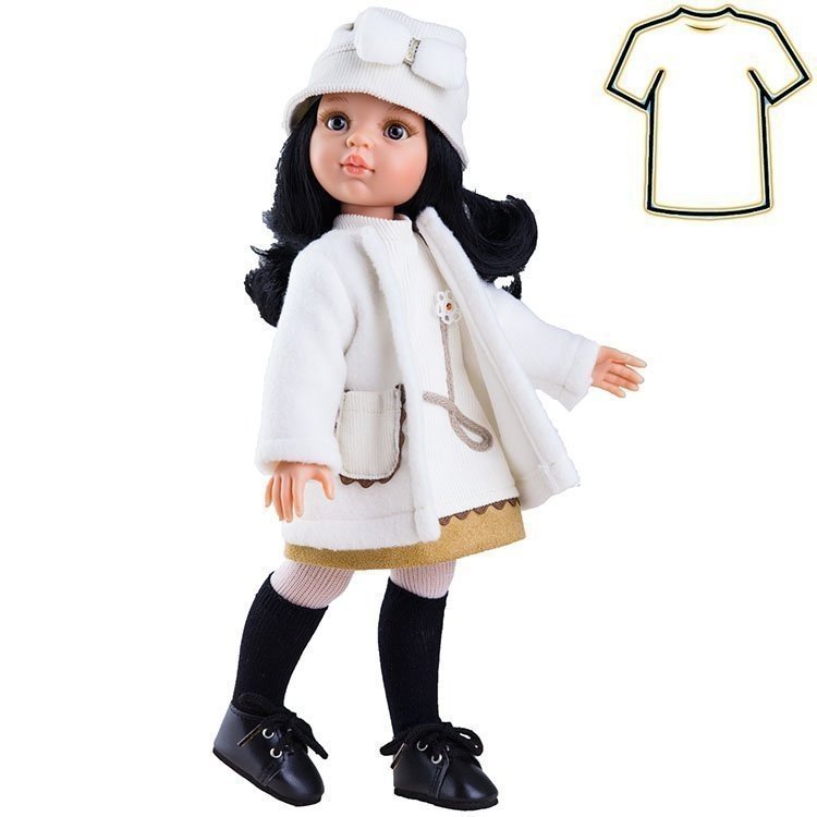 Ropa para muñecas Paola Reina 32 cm - Las Amigas - Abrigo blanco con vestido y gorro de Carina