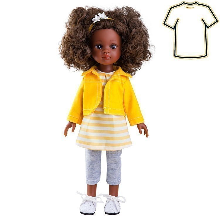 Ropa para muñeca Paola Reina 32 cm - Las Amigas - Conjunto con chaqueta amarilla y pantalón gris de Nora