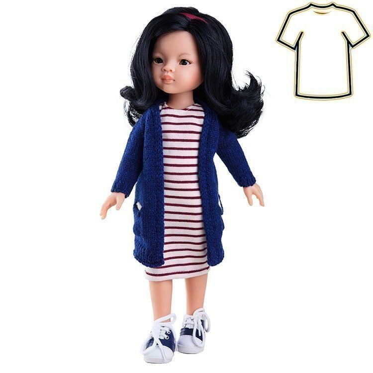 Ropa para muñecas Paola Reina 32 cm - Las Amigas - Vestido de rayas con chaqueta azul de Liu
