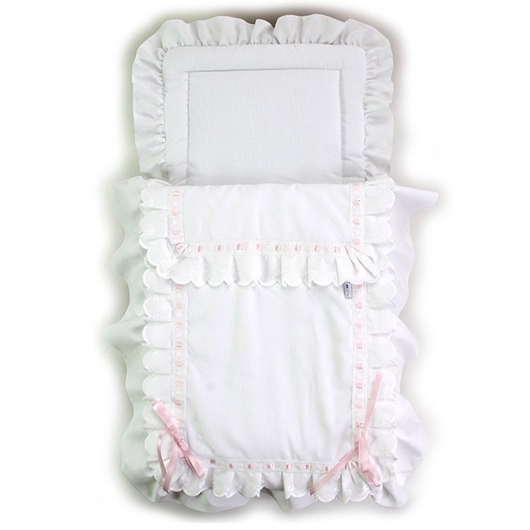 Saco blanco/cinta rosa cochecito Arrue y Bebelux