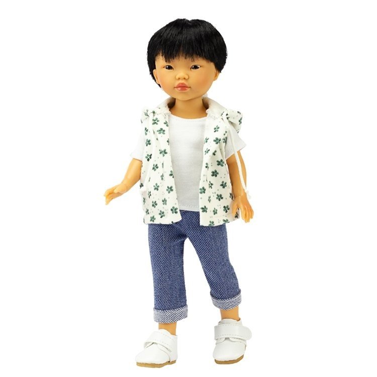 Muñeco Vestida de Azul 28 cm - Los Amigos de Carlota - Kenzo con jeans y chaleco estampado verde