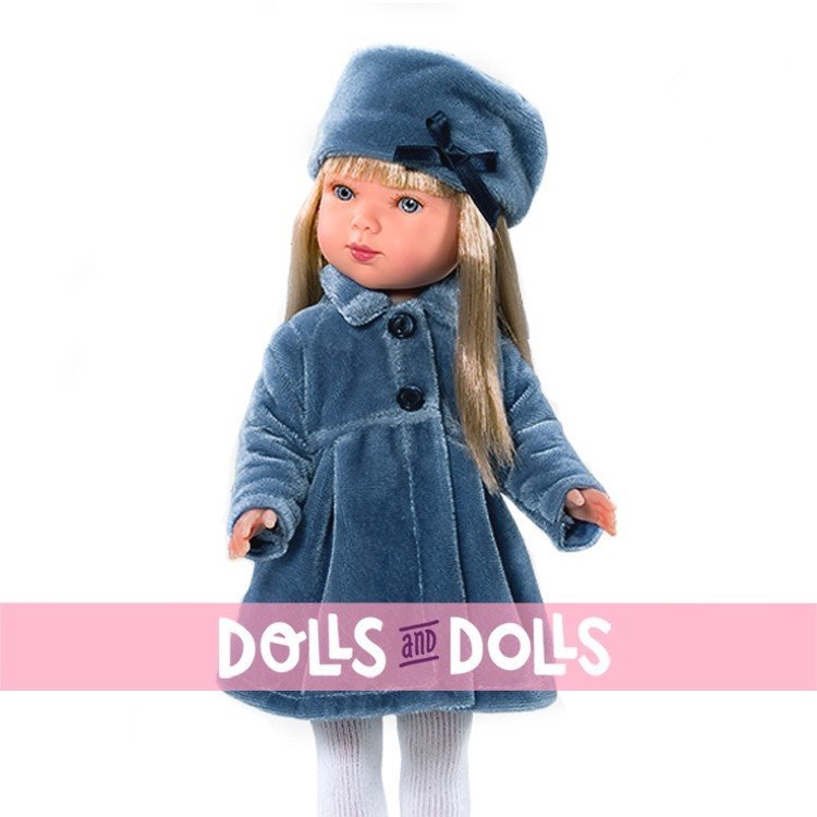Muñeca Vestida de Azul 28 cm - Carlota rubia con abrigo azul