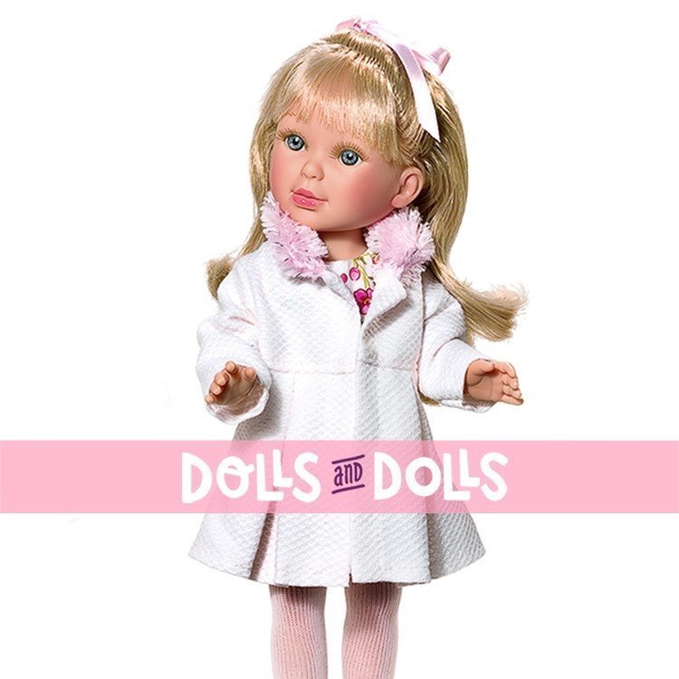 Muñeca Vestida de Azul 33 cm - Paulina rubia con abrigo rosa