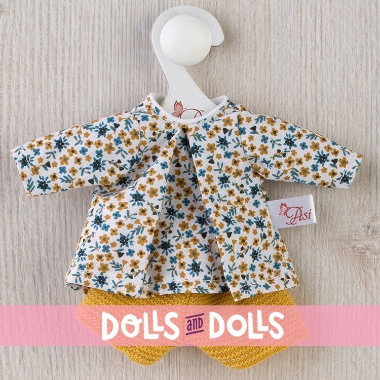 Ropa para Muñecas Así 20 cm - Conjunto de camisa de flores y pantalón mostaza para muñeca Bomboncín