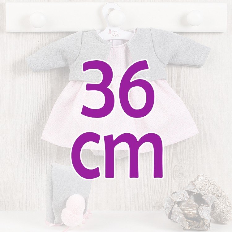 Ropa para Muñecas Así 36 cm - Vestido rosa con chaqueta de punto gris para muñeca Koke