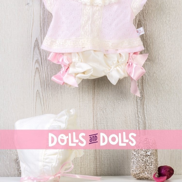 Ropa para Muñecas Así 43 cm - Conjunto bebé de punto rosa con puntillas con capota para muñeca María