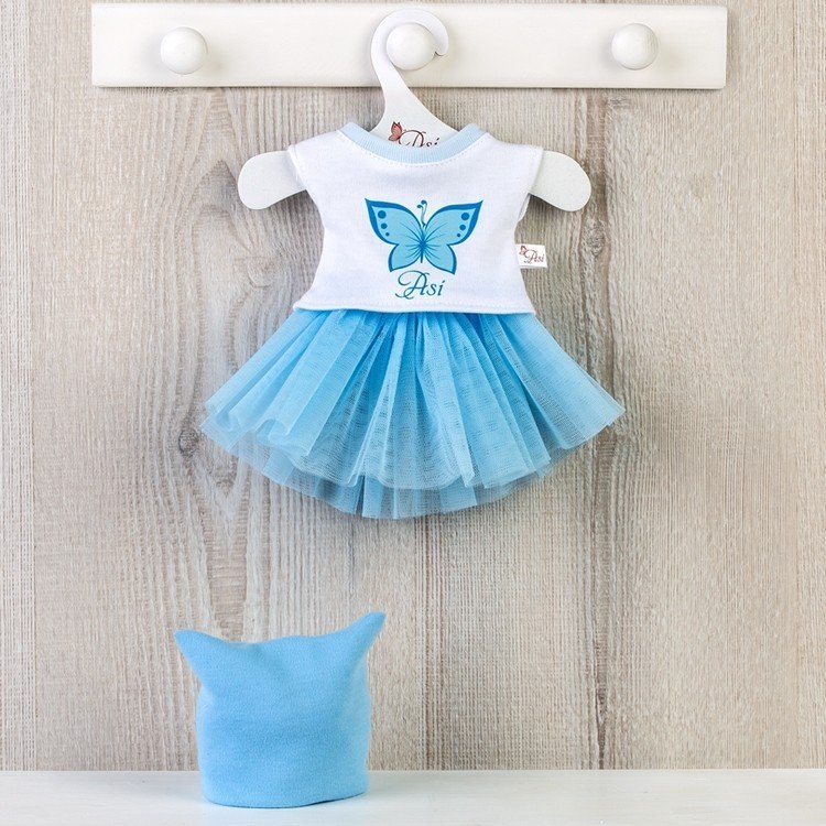 Ropa para Muñecas Así 40 cm - Falda de tul azul, camiseta de mariposa y gorro azul para muñeca Sabrina