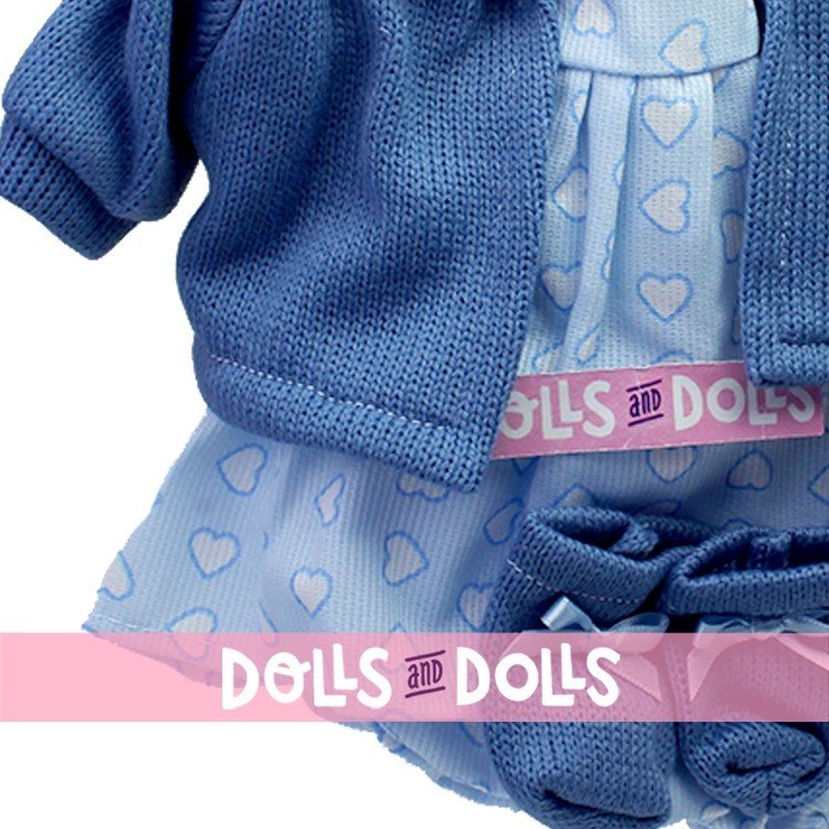 Ropa para Muñecas Llorens 38 cm - Conjunto estampado corazones con chaqueta azul
