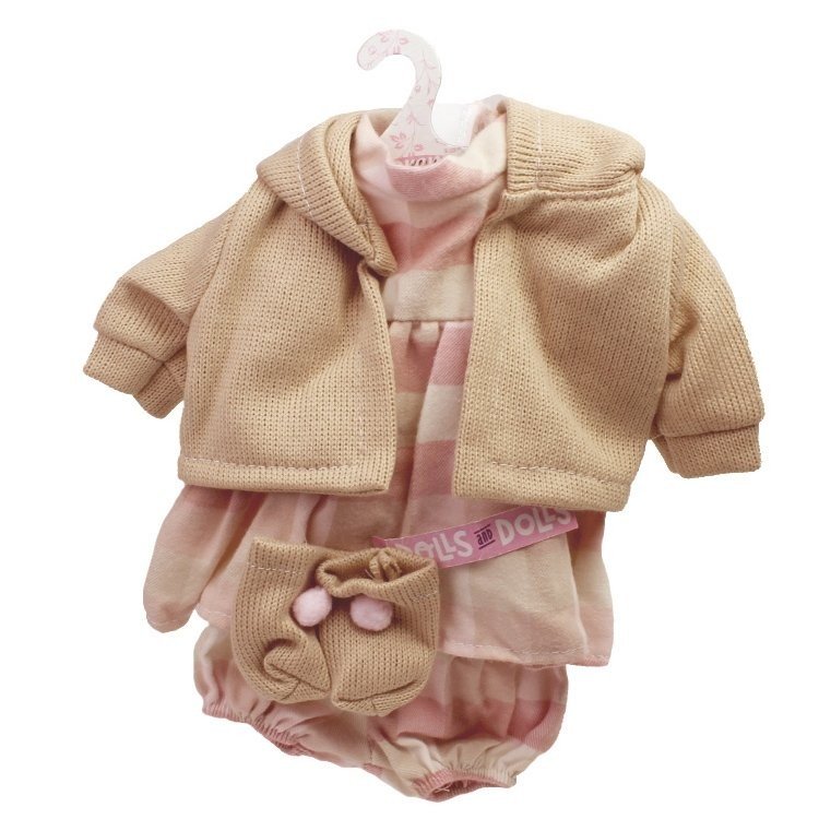 Ropa para Muñecas Llorens 38 cm - Conjunto estampado de cuadros con chaqueta beige