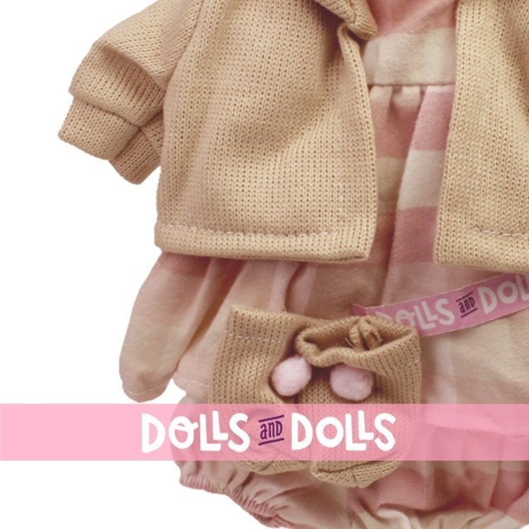 Ropa para Muñecas Llorens 38 cm - Conjunto estampado de cuadros con chaqueta beige