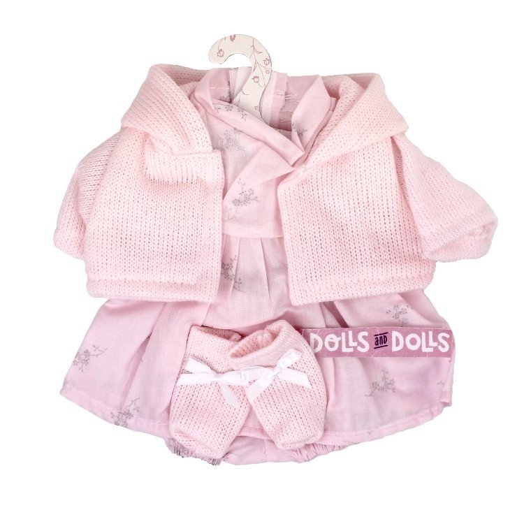 Ropa para Muñecas Llorens 33 cm - Conjunto estampado rosa con chaqueta y peúcos rosa