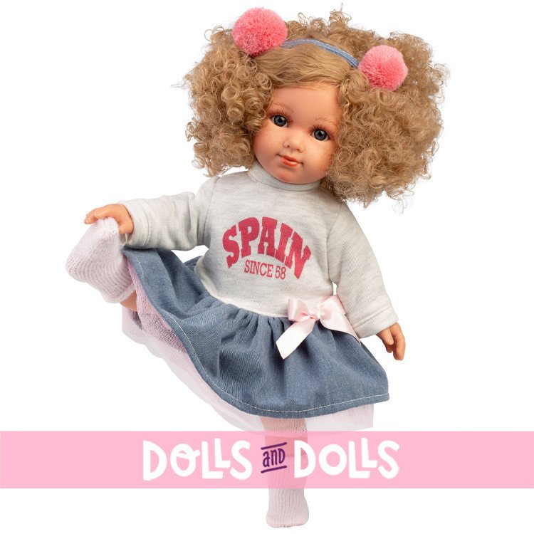 Muñeca Llorens 35 cm - Elena con camiseta blanca y falda vaquera