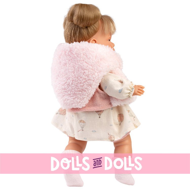 Muñeca Llorens 38 cm - Joelle Llorona con vestido de globos y bufanda multicolor