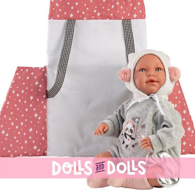 Muñeca Llorens 42 cm - Recién nacida Mimi llorona con portabebé espacial