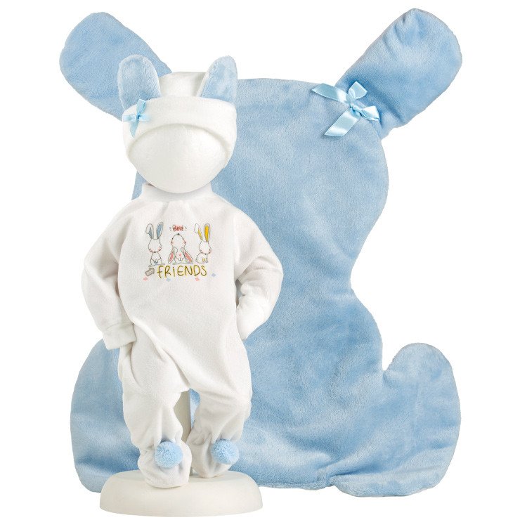 Ropa para Muñecas Llorens 35 cm - Pijama conejito blanco con cojín azul