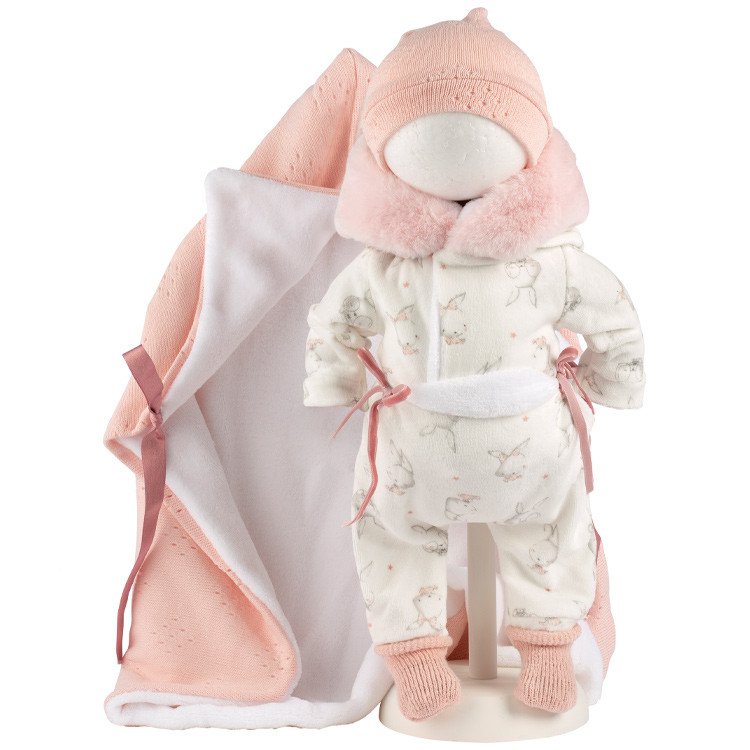 Ropa para Muñecas Llorens 44 cm - Pijama con estampado de conejitos y manta rosa