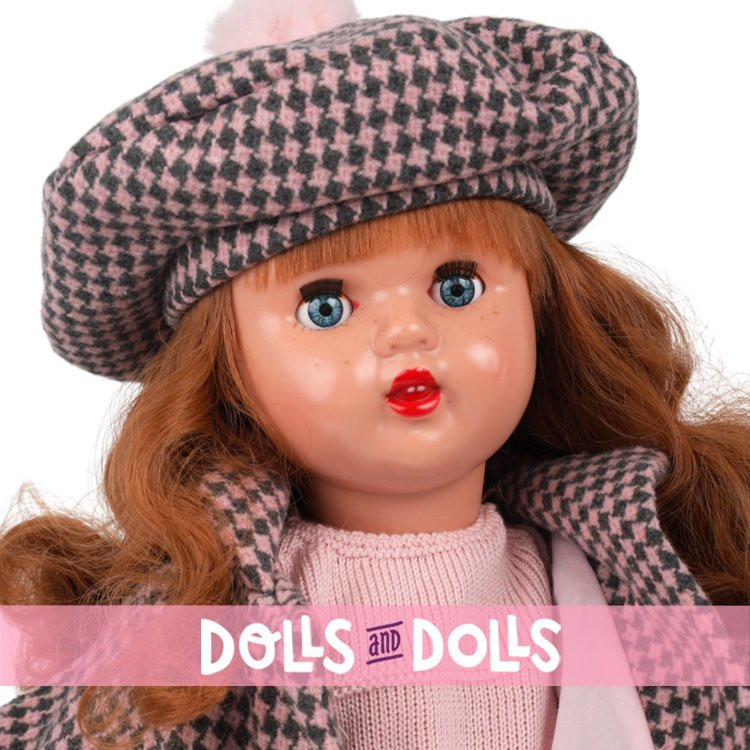 Muñeca Mariquita Pérez 50 cm - Abrigo de cuadros de invierno - Pelirroja