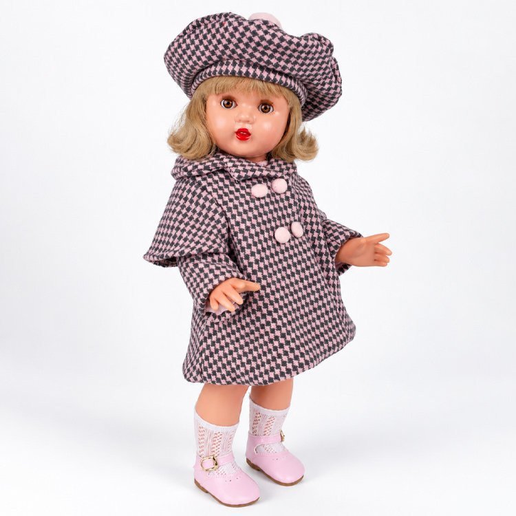 Muñeca Mariquita Pérez 50 cm - Abrigo de cuadros de invierno - Rubia