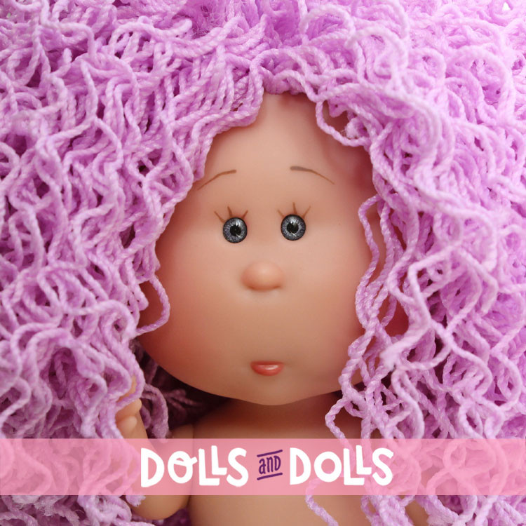 Muñeca Nines d'Onil 23 cm - Little Mia con pelo lana lila y ojos grises - Sin ropa