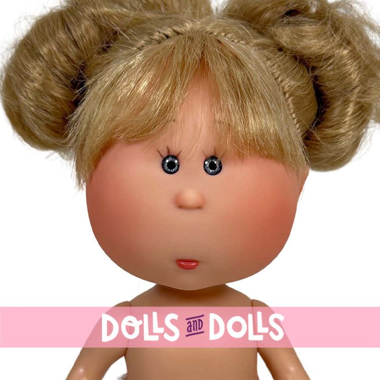 Muñeca Nines d'Onil 23 cm - Little Mia rubia con moño y ojos grises - Sin ropa