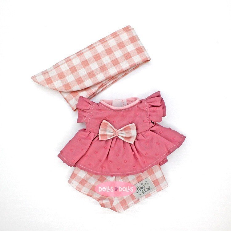 Ropa para Muñecas Nines d'Onil 30 cm - Mia - Vestido rosa con cinta para el pelo a cuadros