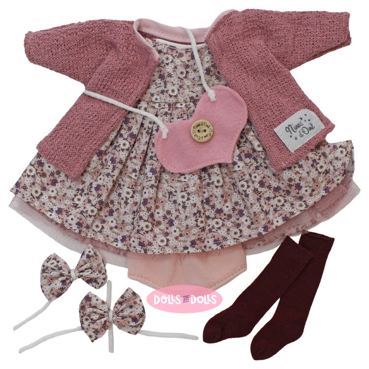 Ropa para Muñecas Nines d'Onil 30 cm - Pippa - Vestido de flores con chaqueta, bolso y lazos