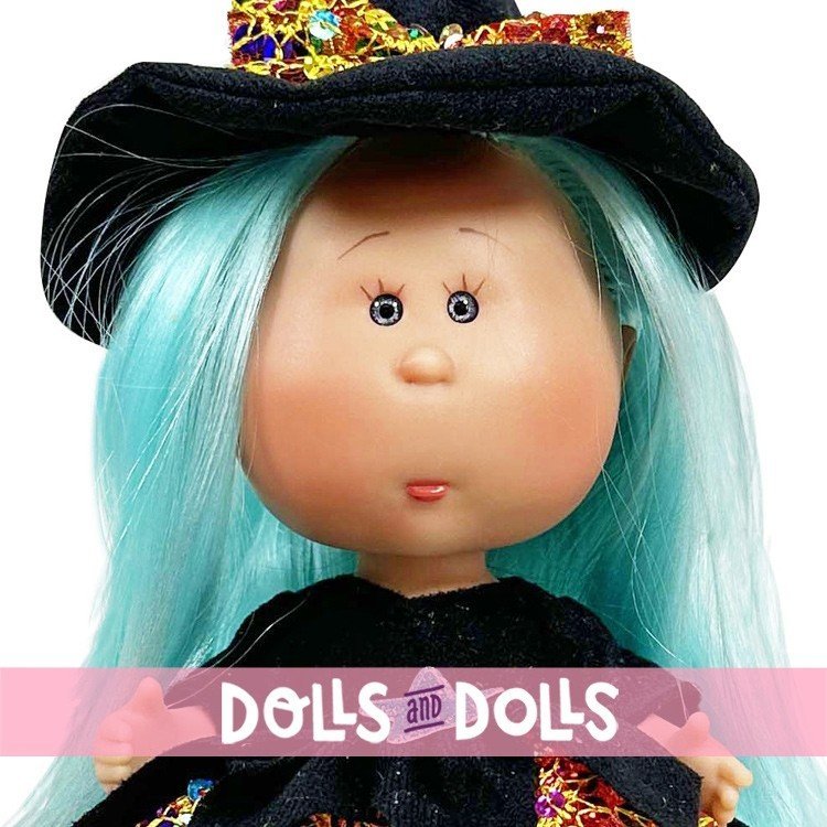 Muñeca Nines d'Onil 23 cm - Little Mia Halloween con pelo liso azul (Bruja)