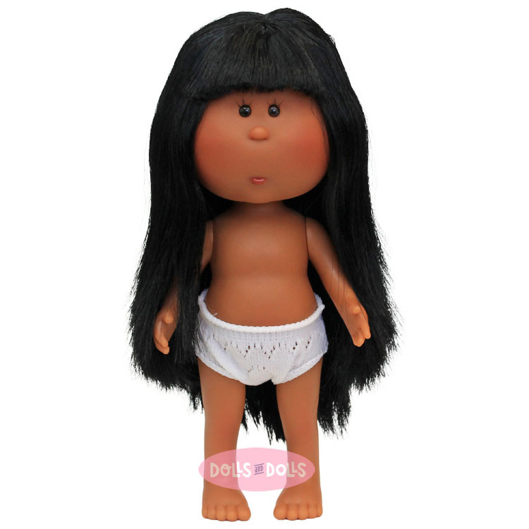 Muñeca Nines d'Onil 23 cm - Little Mia con pelo liso negro con flequillo y ojos marrones - Sin ropa