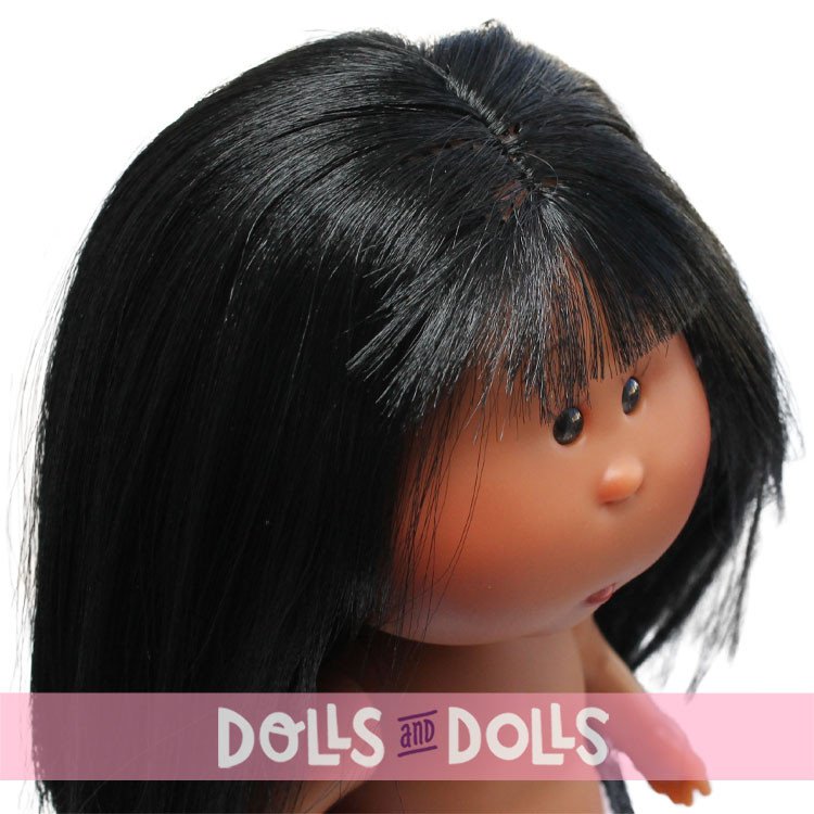 Muñeca Nines d'Onil 23 cm - Little Mia con pelo liso negro con flequillo y ojos marrones - Sin ropa