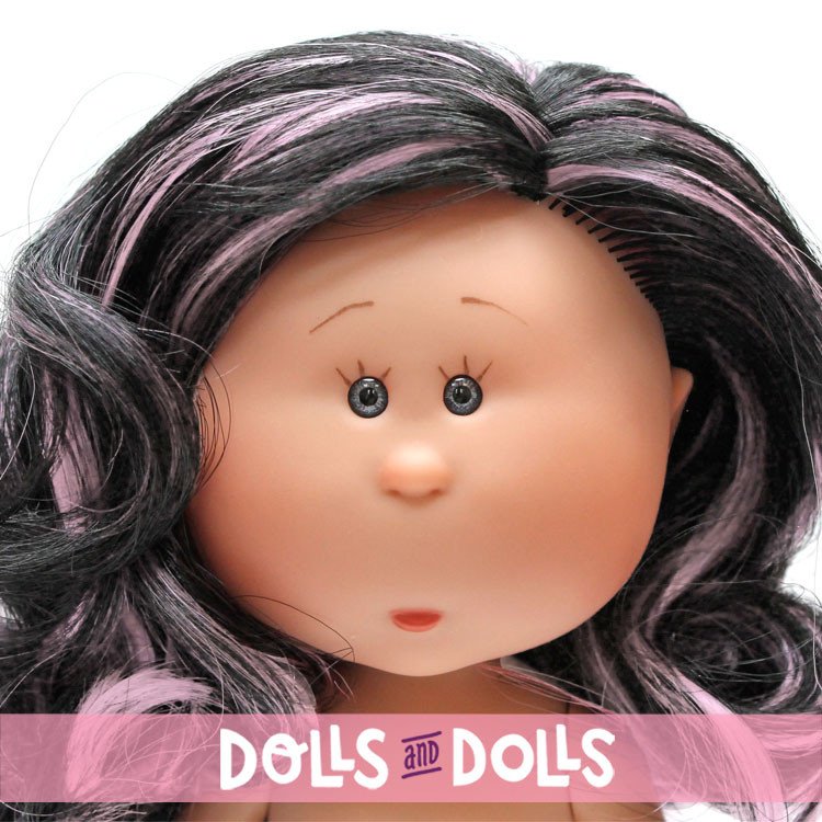 Muñeca Nines d'Onil 23 cm - Little Mia con pelo negro y morado ondulado - Sin ropa