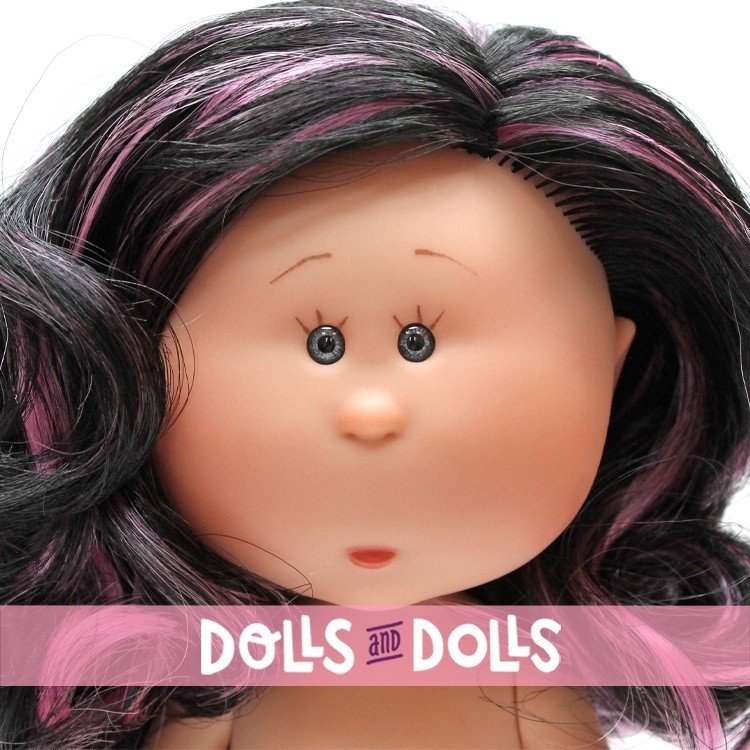 Muñeca Nines d'Onil 23 cm - Little Mia con pelo negro y morado ondulado - Sin ropa