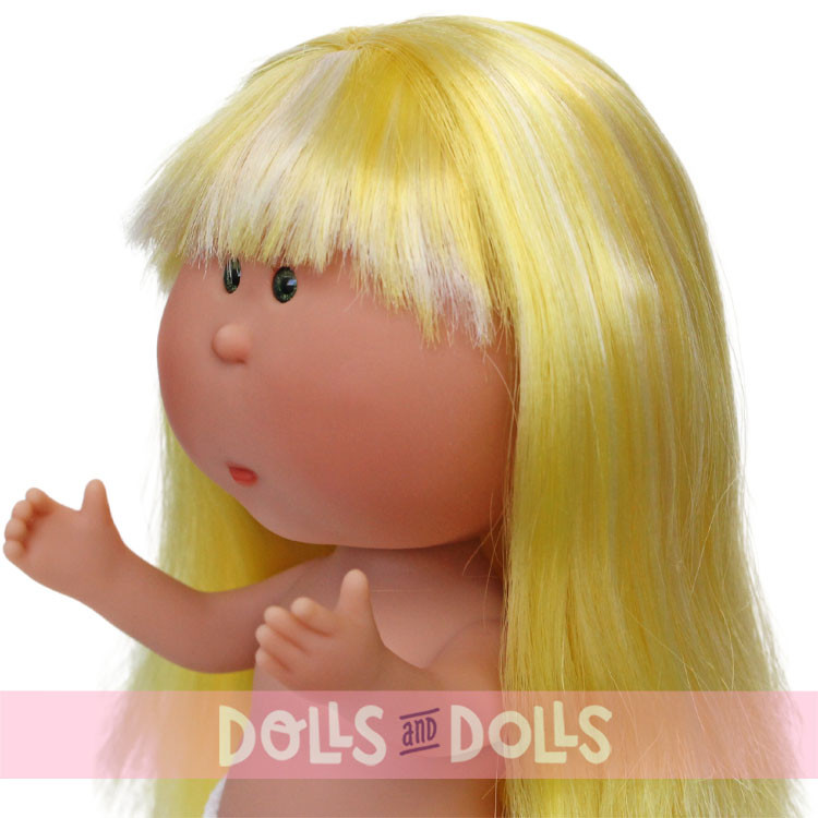 Muñeca Nines d'Onil 23 cm - Little Mia con pelo amarillo liso con mechas y con flequillo - Sin ropa