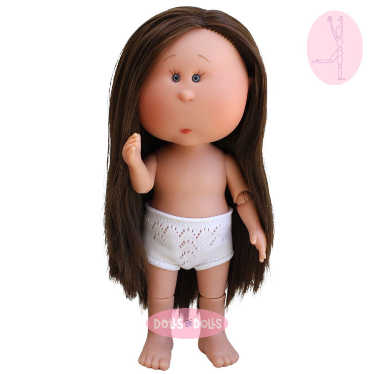 Muñeca Nines d'Onil 30 cm - Mia ARTICULADA - Mia con pelo liso castaño - Sin ropa
